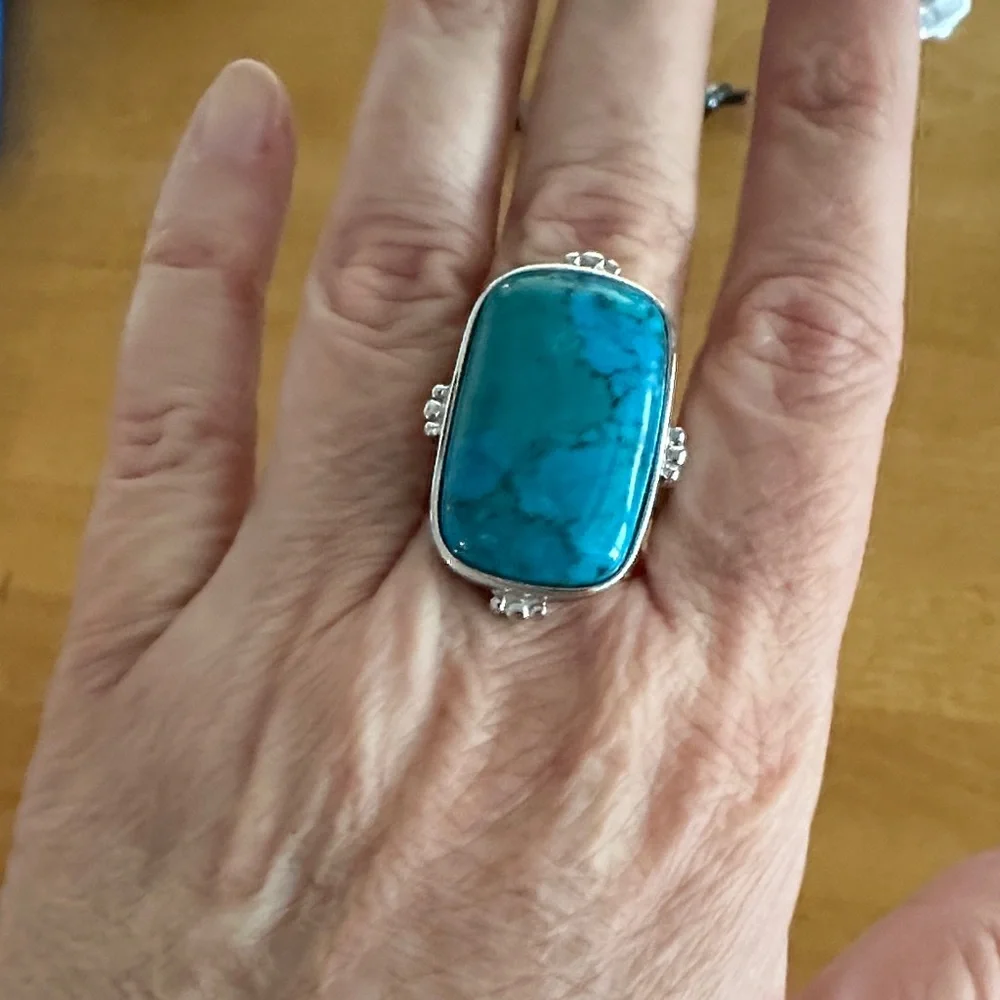 Kingman Turquoise Sterling Silver Statement Ring Size 9 - Picture 5 of 7